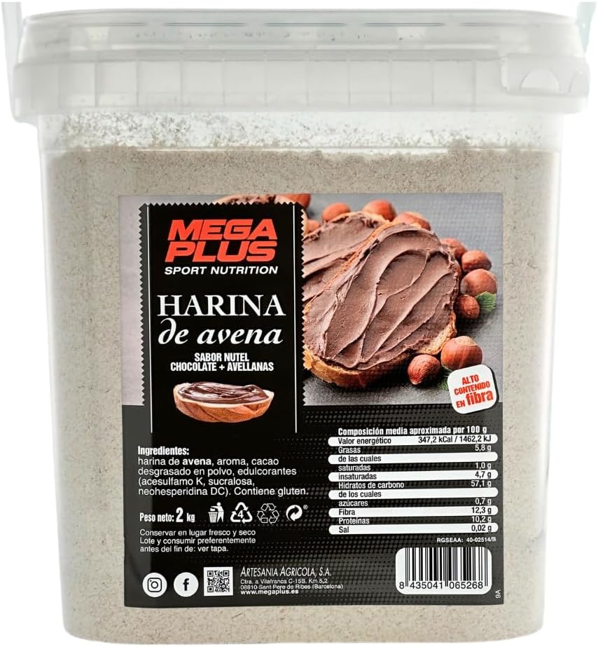Harina De Avena Sabores - Mega Plus - Harina De Avena Integral - Para Batido Proteinas O Cereales Avena - Avena En Polvo 8 Sabores - Carbohidratos Y Vitaminas - Sin Azucar - Nutella 2kg