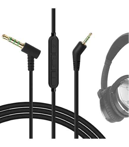 Geekria Audio Cable With Mic Compatible With Bose SoundTrue II, SoundLink II Headphones Cable, 2.5mm To 3.5mm Replacement Stereo Cord With Inline Microphone And Volume Control (4 Ft/1.2 M