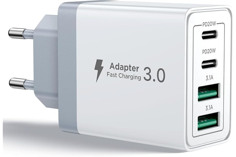 Caricatore USB C Rapido 40W 4Porto Presa USB Caricatore Multipla PD & QC3.0 Carica Cellulare, Spina Alimentatore Caricabatter