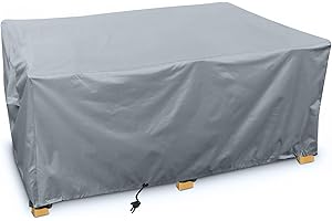 Kingsbridge Rectangular Garden Furniture Table Cover 600D Heavy Duty Fabric, Double Stitching, Waterproof, Anti UV, Breathable, Rip Proof, Grey Outdoor Patio Furniture Protector 170 x 100 x 75cm