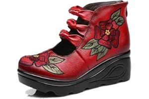 MRS DUBERESS Duberess Women's Genuine Leather Comfirtable Casual Mary Jane Platform Wedges Shoes