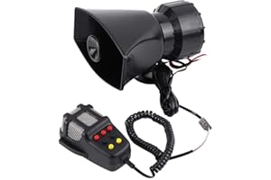 LYRLODY Megafon z Syreną i Mikrofonem, 12V, 4A, Głośnik do Pojazdu z 7 Dźwiękami, dla Motocykli, Samochodów, Samochodów Dostawczych