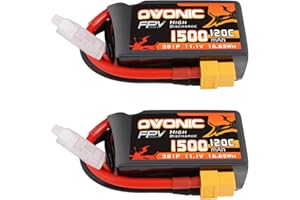 OVONIC Batteria Lipo 3s 1500mAh 120C 11.1V con Spina XT60 per FPV RC Aereo Auto RC Quadcopter Elicotteri Camion Barca Hobby (2 pcs）