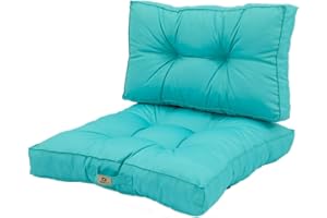 DECO ARTS Coussins pour Salon de Jardin - Coussins extérieur - 50x50 cm - Coussin de Remplacement pour Fauteuil, Banc & Chaise d'extérieur - Imperméable, Confortable & capitonné - Bleu Caraïbes