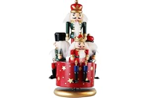 LINGSFIRE Nussknacker-Spieluhr, Weihnachtsdekoration, 4 Soldaten-Figuren, Spieluhr mit Uhrwerk und rundem Sockel, für Heimdekoration, Sammlerstücke, Festival-Dekoration, Weihnachtsdekoration (Rot)