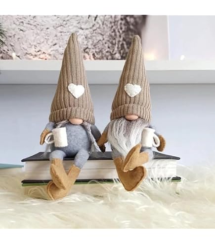 Gehydy Gnomi Natalizi – Set Da 2 Decorazioni Fai Da Te – Elfi Con Barba Lunga E Cappello Morbido – Portafortuna Per La Casa (Altezza 17 Cm)