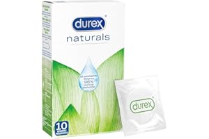 RECKITT Durex Naturals - Condones de ingredientes naturales, látex de caucho natural con revestimiento de gel lubricante a base de agua, 10 unidades