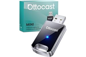 OTTOCAST Mini Adaptador Carplay Inalambrico,Última Versión 2025, 2 en 1 Convierte CarPlay/Android Auto por Cable a inalámbrico, Plug-&-Play, Diseño Compacto de Metal, Reconexión automática.