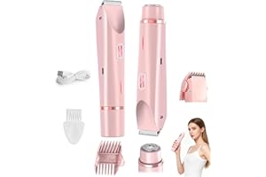 LAVREBU Damen Elektrischer Bikinitrimmer,2-in-1 Doppelkopf-Rasierer, IPX7 wasserdicht, nass und trocken, tragbare Rasierer für Haar, Gesicht, Augenbrauen, Schnurrbart, Bart, Arm, Bein, Mädchenrasierer