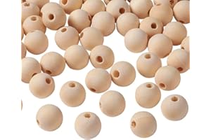 Perlin Cuentas de madera 6/8/10/12/14/16/18/20 mm, color natural, bolas de madera incoloras, para enhebrar para madera de manualidades con cuentas intermedias de 2 ~ 4 mm (14 mm, 75 unidades)