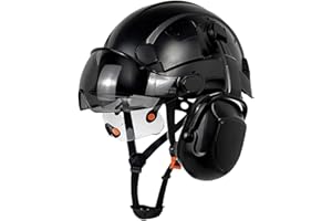 HaoYiShang Casco di sicurezza industriale con visiera, paraorecchie, elmetto rigido con visiera ventilata, omologato OSHA, per lavori di costruzione, protezione della testa certificata ANSI/ISEA Z89.1