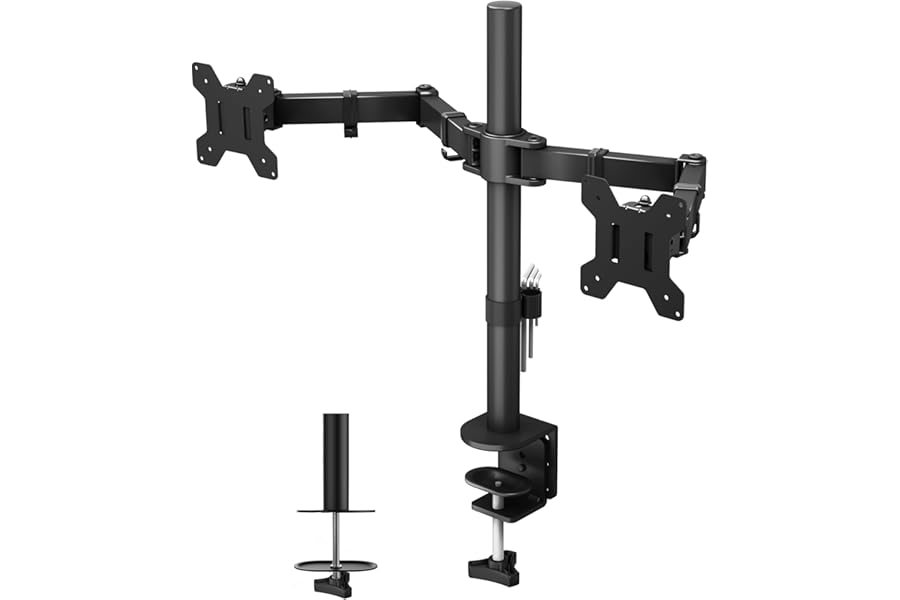 BONTEC Dual Monitor Arm Desk Mount for 13–27 Inch Computer Screens, VESA 75x75/100x100, Full Motion Adjustable Monitor Arm with 360° Rotation, Height Adjustable up to 430mm, Max 10kg per Arm, Black
