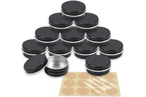 YANCAER 10 pezzi Barattoli di alluminio 15ml Nero lucido - D41mm x H17mm Scatola Rotonda in Alluminio con Tappo a Vite Contenitori in Metallo per Lozione Crema Maschera Mini Candela