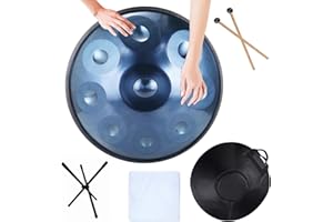 AKFJOSGE Handpan Steel Drum 440hz En Ré Mineur 22" Handpan Drum Instrument Professionnel Handpan en Acier avec Support pour Handpan, Sac pour Handpan, 2 Marteaux pour Handpan, Chiffon Anti-poussière