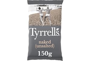 Tyrrells Crisps NAKED (NO SALT) 150g Sharing Bag - Hand-cooked & spun for an exquisite fresh taste. No artificial ingredients (No artificial flavour, colours or MSG)