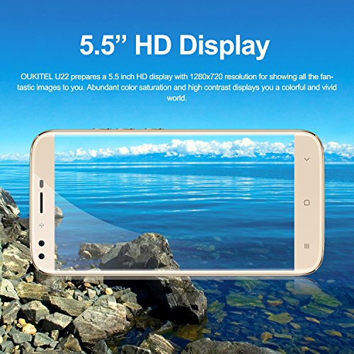 Handy ohne Vertrag, Oukitel U22 5.5 Zoll Smartphone (GroÃŸe Batterie 2700mAh, Android 7.0, 2GB +16GB Interner Speicher, 13MP + 8MP) Handy mit 2 Simkarten GPS Bluetooth WIFI-Gold