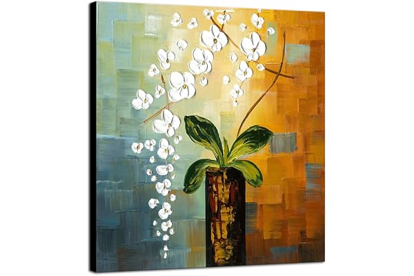 Wieco Art – Peinture florale à l’huile sur toile « Beauty of Life » faite entièrement à la main, prête à accrocher dans un salon, une chambre, décoration d’intérieur