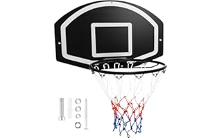 LIFEZEAL Canestro da basket con anello da basket e rete da basket, montaggio a parete, per interni ed esterni, per bambini e adulti, colore: nero