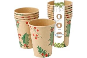 BIOZOYG 100 Stück braune Kaffeebecher Pappbecher Wintermotiv 'Zweige' 300ml / 12 oz - umweltfreundlich recycelbar & ungebleicht - Kaffeebecher to go