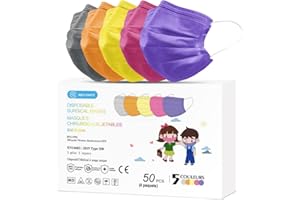 MEDI SANTÉ Lot de 50 Masque Chirurgical Enfant médical Masque de Protection Masque jetable Type 2R EN14683 BFE≥98% 3 Plis (Multicolor)
