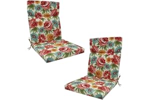 BJWU Set of 2 Waterproof High Back Garden Chair Cushions with Ties - Indoor/Outdoor Seat Pads for Patio, Loungers, Recliners & Rocking Chairs (Rose Florals, 45 ×107 × 5cm)