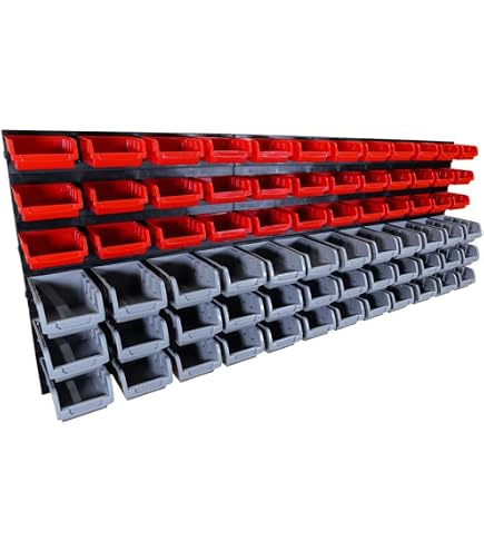 Lot De 2 étagères Murales Atelier VidaXL Avec 24 Bacs De Rangement - Bleu Et Rouge