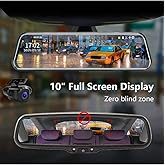 Yellowtech 9.66 In&ccedil; Ara&ccedil; Dikiz Aynası Kamera Uyumlu | 4K Full Hd &Ccedil;ift Lensli Geri G&ouml;r&uuml;ş Ve Yol Kayıt Sistemi