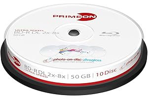 PRIMEON BD-R DL 50GB/2-8x Cakebox (10 Disc), photo-on-disc ultragloss Surface, Water resistant Inkjet Fullsize Printable
