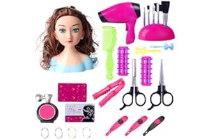 Uposao 26Pcs Trucco E Parrucco Per Bambina, Girls Hair Styling Dream Girl Dolls Head Play Set, Trucco Per Bambini Pretend Playset Styling Head Doll Acconciatura Giocattolo Con Asciugacapelli