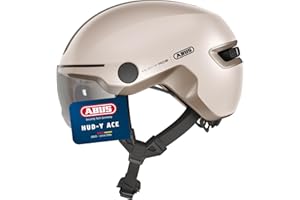 ABUS Casque de Ville HUD-Y ACE - Casque de vélo stylé avec visière et feu arrière LED magnétique et Rechargeable - pour Hommes et Femmes
