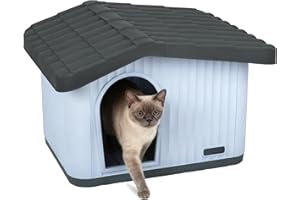 vounot® Maison pour Chat Imperméable avec Toit Incliné Niche Extérieur Intérieur avec Aération et Pieds Antidérapants 60x51x41cm Abri Confortable pour Chat Chien et Lapin Blanc