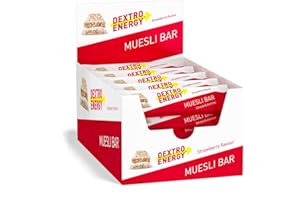 ‎DEXTRO ENERGY DEXTRO ENERGY MÜSLIRIEGEL ERDBEERE - 25x35g (25er Pack) - Leckerer Getreideriegel als Alternative zum Schokoriegel, zur schnellen und langanhaltenden Kohlenhydratversorgung