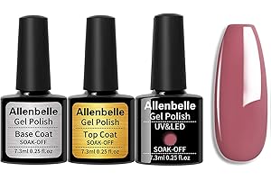 Allenbelle (Base Coat Top Coat And One Color Gel) Gel Nail Polish Set 3PC,Base Top Coat With One Gel Polish Set,Shellac Nail Polish UV LED Lamp Nail Art Nail Salon