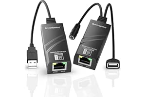 DriverGenius USB 2.0 Extensor sobre Ethernet Cat5e/Cat6 (RJ45) - hasta 50 m, 480 Mbps, Compatible con Windows y Mac (NT50)