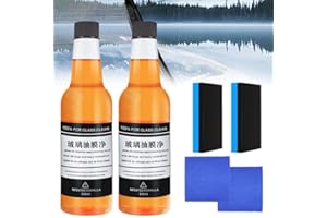 NEYEAU Car Glass Oil Film Stain Removal Cleaner, 2pcs 150ML Cleaner for Windscreen, Windshield, Window Cleaning, Mirrors and More, Car Mounted Glass Oil Film Remover With towel and sponge