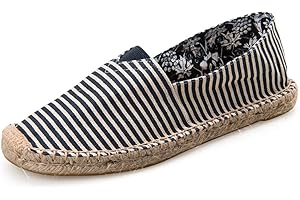 Surwin Espadrilles Femme Couples, Été Casual Élégant Confort Respirant Plate Loafers Chaussures avec Semelle Tissée (Rayures Bleu Marine,40 EU= 255mm /41CN)