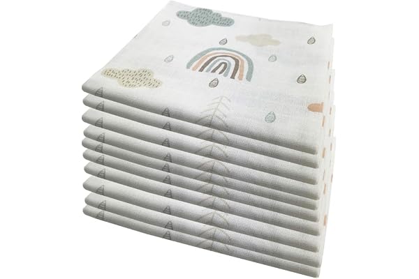 Lot de 10 langes en mousseline pour bébé - 80 x 70 cm - Certifié Öko-Tex (nuages (10 verts))