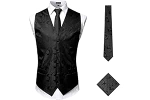 PARKLEES Klassische Herren-Weste, 3-teilig, Paisleymuster, Krawatte, Einstecktuch, Set, Hochzeit, Abschlussball, Party, Weste für Anzug oder Smoking