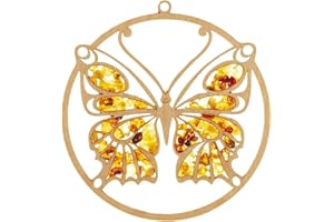 ‎YOUR CASTLE Fensterbild Fensterdeko Sonnenfänger groß Suncatcher Bernstein in Birkenholz Schmetterling Ø 20, inkl. Saugnapfhaken 35mm