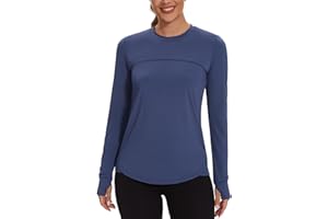 Gyabnw T Shirt Maglietta Sportiva da Donna Maniche Lunghe Magliette Donna Sportive Orlo in Foglia di Loto Asciugatura Rapida Tinta Unita Yoga Fitness