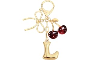 Snylcce Initial A Keychain with Bow & Cherry - Gold Letter Bag Charms for Women, Cute Purse Handbag Accessories