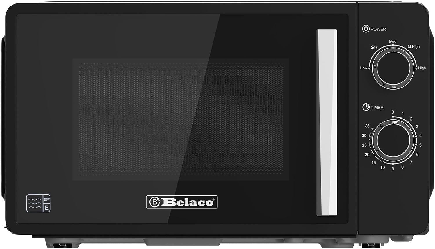 Belaco 800W Microwave Compact Size Microwave Oven with Manual Control, 10 Power Levels, 20L Capacity, Timer Function, Easy Clean Interior Ideal for Home or Office Use