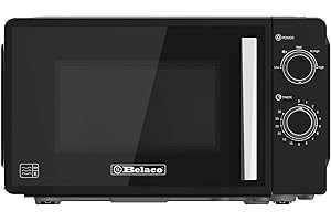 Belaco 800W Microwave Compact Size Microwave Oven with Manual Control, 10 Power Levels, 20L Capacity, Timer Function, Easy Clean Interior Ideal for Home or Office Use