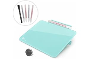 TOWON Teal Blue Mini Desktop Pure Glass Whiteboard, Small Slope Slick Desk Whiteboard Glass, Desk White Board, Desktop White Board Dry Erase, Stenography Artifact for Office Home Schooling Décor, 20x15 cm