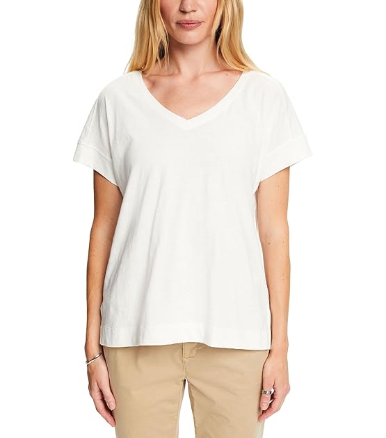 Baumwoll-T-Shirt mit V-Ausschnitt