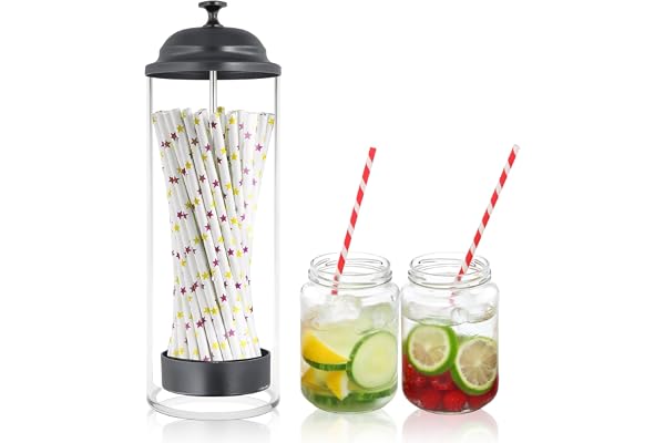 Dewocke Sugrörsdispenser, sugrörsdispenser för disk, transparent glassugrörsbehållare med lock, Up-sugrörslock arrangör för sugrör, blandpinnar, kort