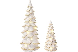 ‎DN DECONATION DN DECONATION Keramik Weihnachtsbaum mit Licht 2er Set Weiß-Gold Tischdekoration Beleuchteter Weihnachtsbaum für Festliche Tischdekoration Büro Kaminsims