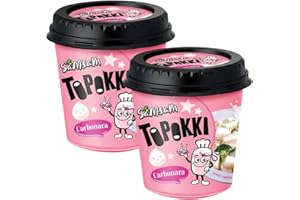 SamSam Instant Tteokbokki Topokki Korean Rice Cakes Chewy Street Snack, Multi Flavours, Carbonara, Cheese, Curry, Garlic Teriyaki, Jjajang, Rose, Original Sweet & Spicy（Pack of 2） (Carbonara)