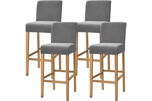 Dimatic Samt Plüsch Stuhl Abdeckung Theke Pub Bar Hocker Stuhl Slipcover für Esszimmer Cafe Barhocker Slipcover Möbelschutz Anti-Rutsch-Bezug mit elastischem Boden, 4er Set, Grau