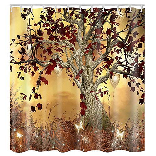 Litthing Cortina de baño Impermeable, a Prueba de Polvo y fácil de Limpiar con Gancho (Hoja de Arce)